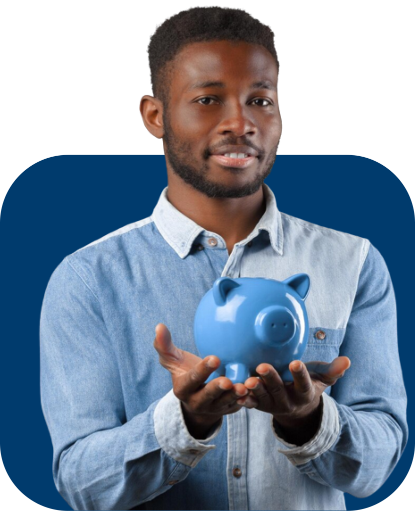 a guy holding a piggy bank